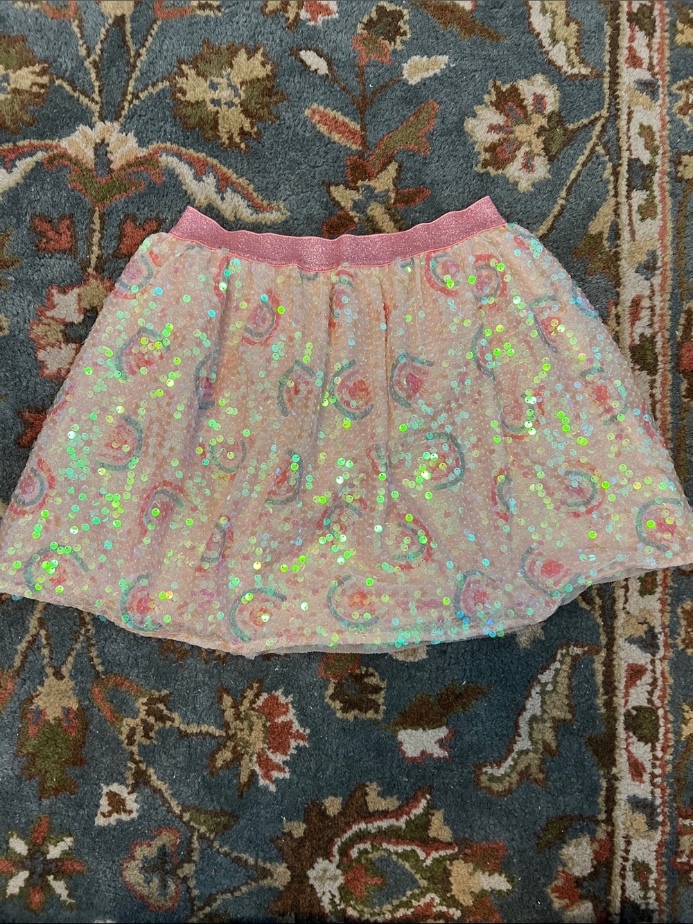 Girls Sequin Pink Skirt with Rainbows